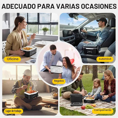 Vista 8 de Cordless Heated Lunch Box For Adults, 1.5L (6 Cups) Rechargeable Electric Lunch Box Battery Powered With Scheduled Heating, Automatic