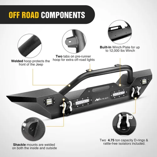 Vista 3 de Nilight - Parachoques delanteros compatibles con Jeep Wrangler JK/JKU de 2007, 2008, 2009, 2010, 2011, 2012, 2013, 2014, 2015, 2016, 2017 y 2018