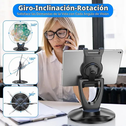 Vista 4 de Soporte para tablet iPad para escritorio, de 6 a 13 pulgadas, estable, ajustable, ángulo giratorio de 360°, soporte para iPad, para tienda, quiosco