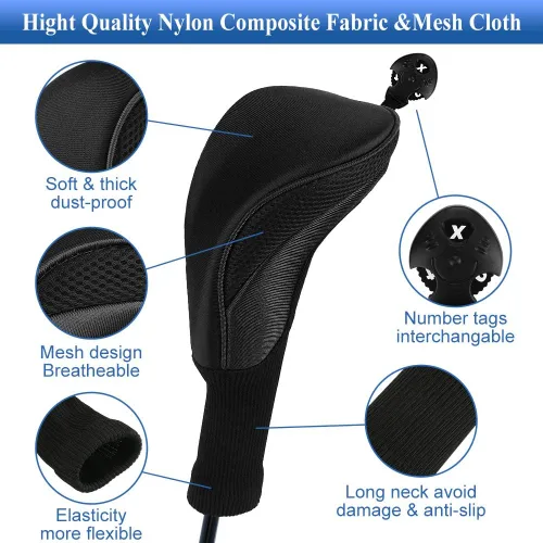 Vista 3 de Number-one Fundas para cabezas de palos de golf para híbridos de Fairway Woods, 3 piezas de cuello largo de malla para palos de golf con etiquetas