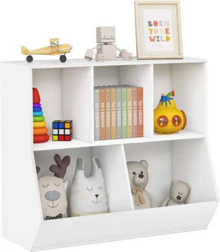 Vista 10 de Kids Bookshelf and Toy Organization,5 Cubby Open Wooden Playroom Organization and Storage, Toddler Bookshelf for Kid’s Room Bedroom Nursery