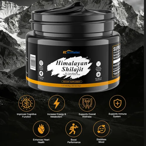 Vista 5 de Shilajit - Resina orgánica pura del Himalaya, resina Shilajit con ácido fúlvico y más de 85 minerales traza para energía, sistema inmunológico