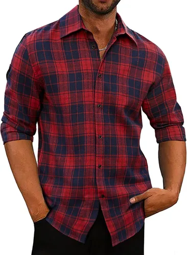 Vista 7 de JMIERR - Camisas de manga larga con botones para hombre, camisa informal de franela de algodón
