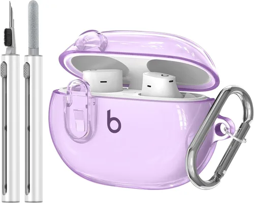Vista 12 de Compatible con Beats Studio Buds/Studio Buds Plus Funda transparente 2021/2023 con clip de bloqueo para hombre con kit de limpieza, funda protectora