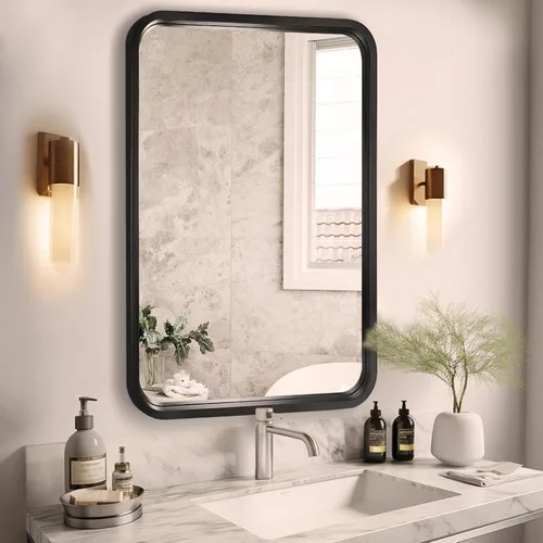 Vista 20 de WallBeyond - Espejo de madera de 18x24 pulgadas para baño, espejo de pared con marco de madera estilo granja, espejo rectangular montado en la pared