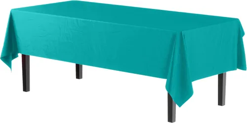 Vista 2 de Party Solids Paquete de 4 manteles de plástico color azul aguamarina, 54 x 108 pulgadas, mantel desechable para fiestas y pícnics