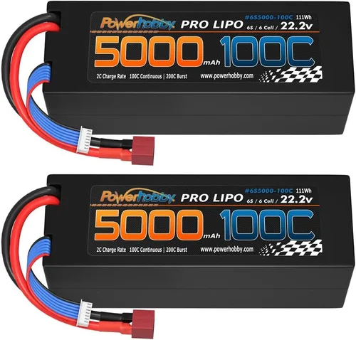 Vista 2 de Powerhobby 6s 22.2v 5000mah 100c Lipo Battery Deans Estuche rígido de 6 celdas (paquete de 2) Compatible con: 1/8 Buggy Truggy