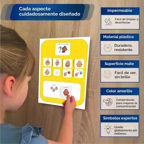 Vista 4 de Tabla de sentimientos para niños con autismo, tablero de emociones A4 - 'I