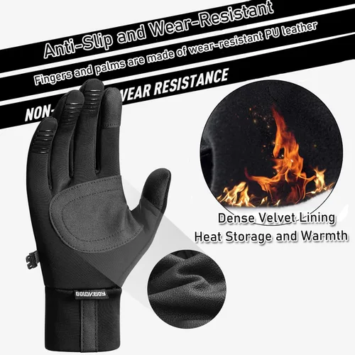 Vista 4 de Pigdun Guantes de invierno para hombres y mujeres, guantes térmicos aptos para pantallas táctiles con palma de silicona antideslizante