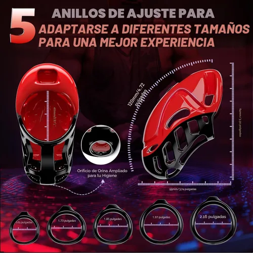 Vista 3 de Jaula de Castidad Vibratoria de Juguete Sexual - Dispositivos de Castidad Masculina Jaula para Pene con 10 Vibraciones, Aplicación y Control Remoto