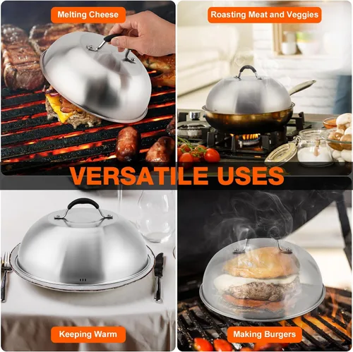 Vista 6 de only fire Chesse - Cúpula fundidora de Chesse, cubierta de vapor redonda resistente de 9 y 12 pulgadas, accesorios de parrilla de acero inoxidable