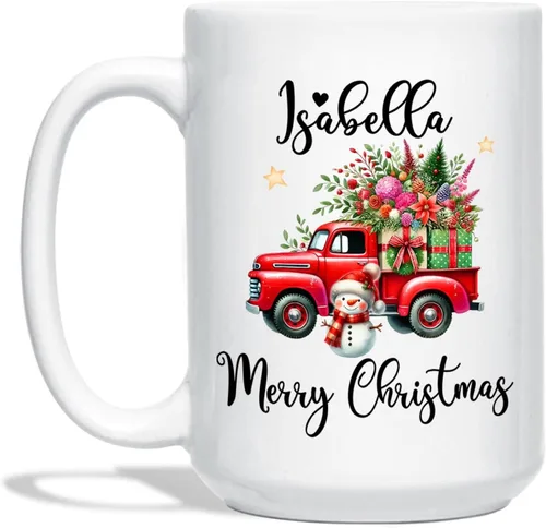 Vista 24 de Taza Personalizada Construcción De Muñeco De Nieve Con Nombre, Taza De Café De Navidad Muñeco De Nieve, Tazas De Árbol De Navidad Personalizadas