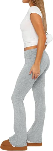 Vista 4 de Leggings acampanados para mujer Y2K Lounge Yoga PJ Pantalones Casual Pijama Slim Fit Fold Over Cintura Pantalones Pantalones Ropa de dormir Gris