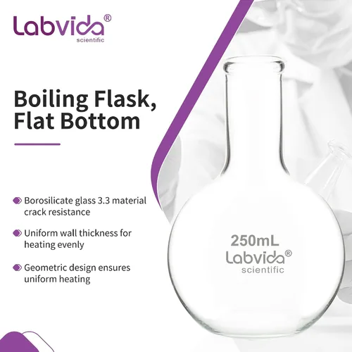 Vista 2 de 4pcs de frascos de ebullición de vidrio de fondo plano, Vol.8.5 fl oz, vidrio de borosilicato 3.3, LVD001