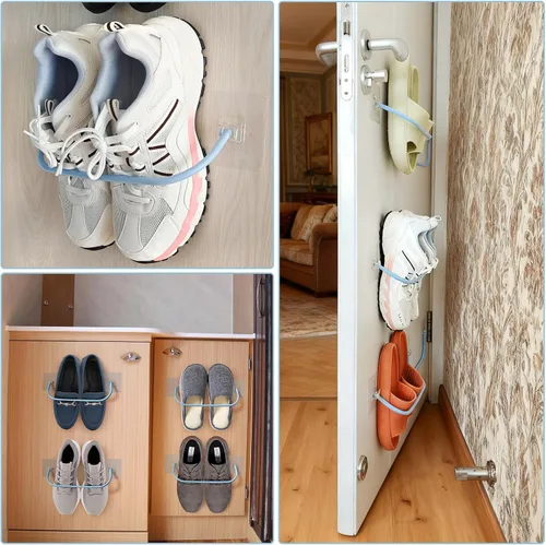 Vista 8 de Paquete de 6 zapateros de pared con tiras adhesivas para colgar, zapatero de pared para caravana, soporte para zapatos de espacio pequeño