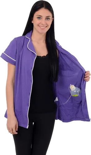Vista 5 de USBD Camisa de recuperación de cirugía posterior a la mastectomía, cuello de solapa con bolsillos de drenaje