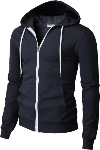 Vista 23 de H2H Sudadera con capucha y cremallera para hombre, ligera, de manga larga, básica, ajustada, de algodón, con bolsillo Cmohol048-gris