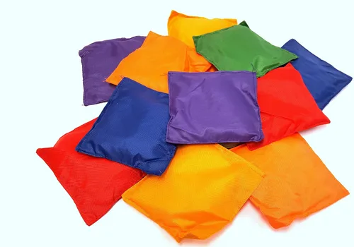 Vista 2 de Puf multicolor, bolsas de frijoles de nailon fuertes, 5 pulgadas (multicolor, paquete de 12)