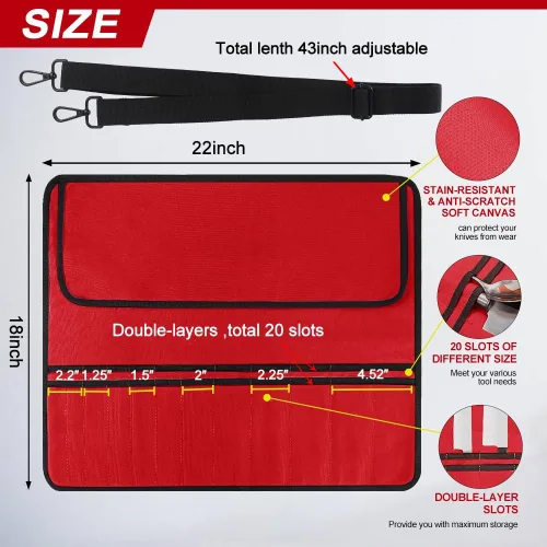 Vista 2 de QIQU Bolsa para cuchillos de chef paquete negro y rojo