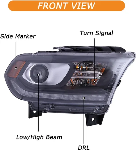 Vista 2 de Conjunto de faros delanteros negros compatible con Dodge Durango 2016 2017 2018, conjunto de faros de xenón con lente transparente lado izquierdo