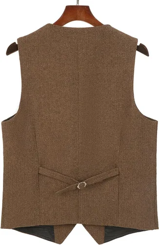 Vista 7 de Chalecos de tweed para hombre envejecidos de caza, chalecos de espiga para boda, retro, casual, lana, negocios, XS-4XL