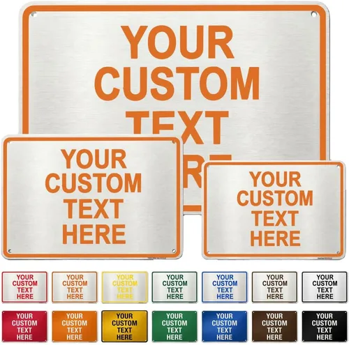 Vista 15 de Letrero de metal resistente a la intemperie de aluminio, varios tamaños, texto personalizado aquí, blanco y negro, regulación de tráfico, letreros