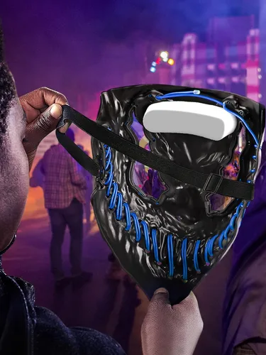 Vista 4 de Venobat Máscara de Halloween con luz LED para adultos y niños paquete de 2 máscaras de neón con 3 modos de iluminación, alambre EL, regalo ideal