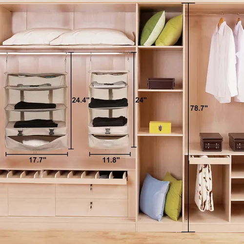 Vista 47 de TABITORA - Estantería portátil y plegable de gran capacidad con ganchos para colgar, ideal como almacenamiento para viajes