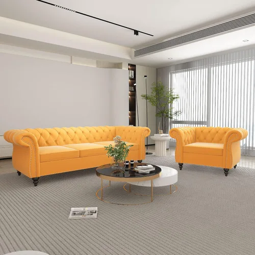 Vista 45 de QHITTY Juego de 2 piezas para sala de estar, Sofá Seccional Chesterfield Silla Contemporáneo Tapizado de Terciopelo Loveseat Juego de Sofás