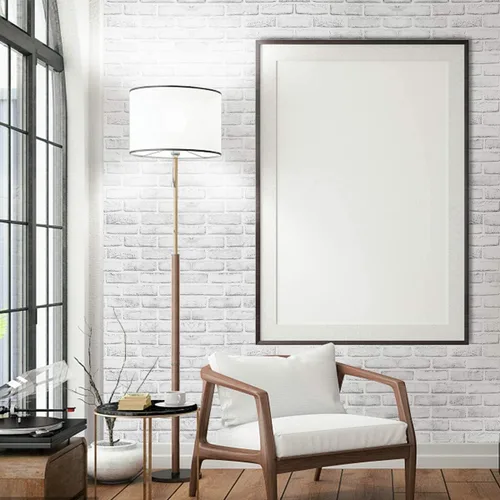 Vista 2 de Papel tapiz de ladrillo blanco y gris de 17.7 x 118 pulgadas, rollo autoadhesivo extraíble para decoración de sala de estar, dormitorio, pared