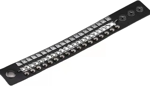 Vista 3 de Pulsera punk para hombres y mujeres, pulsera de cuero gótica con tachuelas de metal