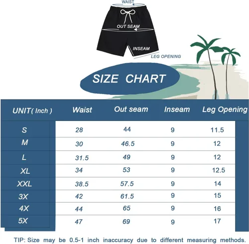 Vista 6 de KAILUA SURF - Traje de baño para hombres grandes y altos, 9 pulgadas