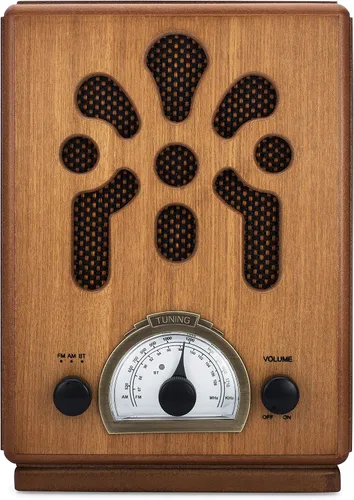 Vista 2 de ClearClick Radio AM/FM de estilo retro clásico vintage con Bluetooth - Exterior de madera hecha a mano marrón