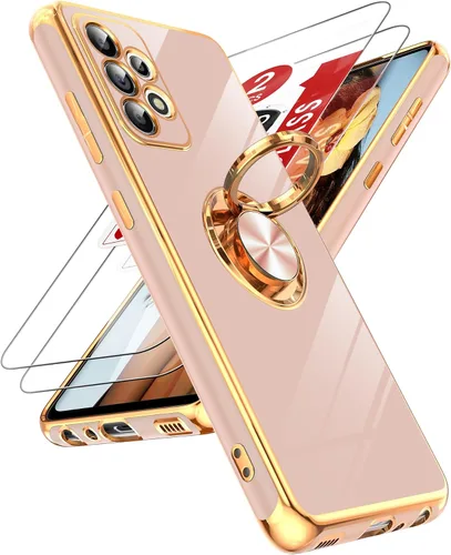 Vista 31 de LeYi Funda para teléfono Galaxy A12: con protector de pantalla de vidrio templado [paquete de 2] Soporte de anillo giratorio de 360°, soporte Rosa