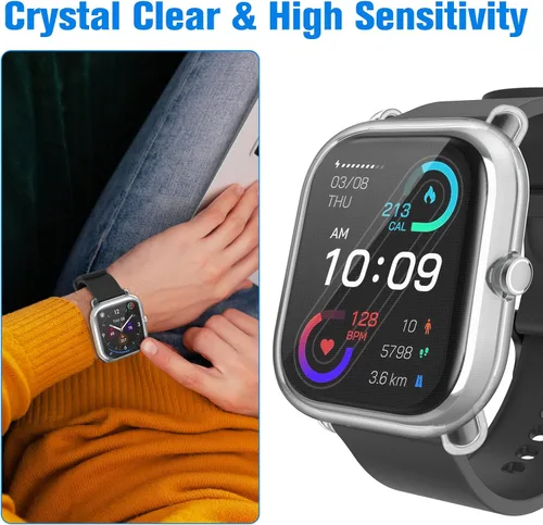 Vista 5 de Fintie - Juego de 3 fundas compatibles con Amazfit Bip U Pro/S/Lite/1S/GTS 2 Mini Screen Protector, Soft TPU Plated Bumper, Full Protective Cover