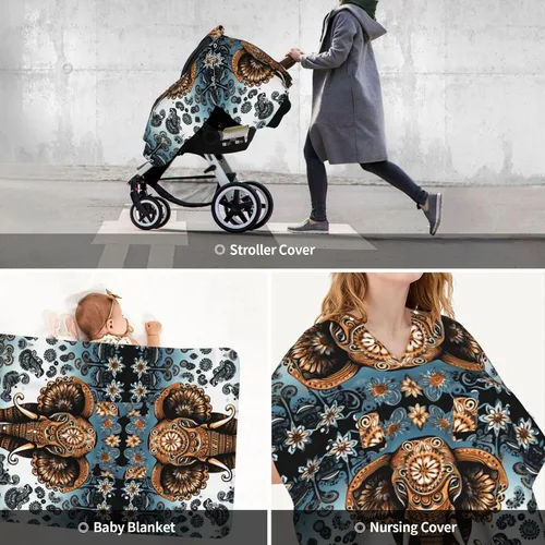 Vista 9 de Baby Car Seat Canopy Cover for Mom, Soft Breathable Nursing Breastfeeding Covers Multi Use Stroller Sun Shade Newborn Shower Gift，Elephant