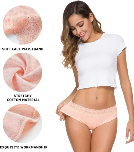 Vista 3 de AYMEFF Cotton Underwear for Women Lace Bikini Panties Soft Stretch Hipster Breathable Briefs 5-Pack