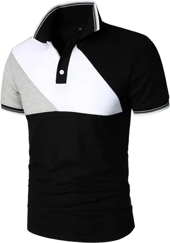 Vista 2 de HOOD CREW Polo de manga corta para hombre, color contrastante, elegante camiseta de verano