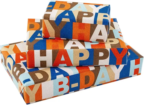 Vista 8 de MAYPLUSS Rollo de papel de regalo de feliz cumpleaños de los SS, envoltura de regalo de Kraft vintage Papel de regalo de 17 pulgadas x 33 pies