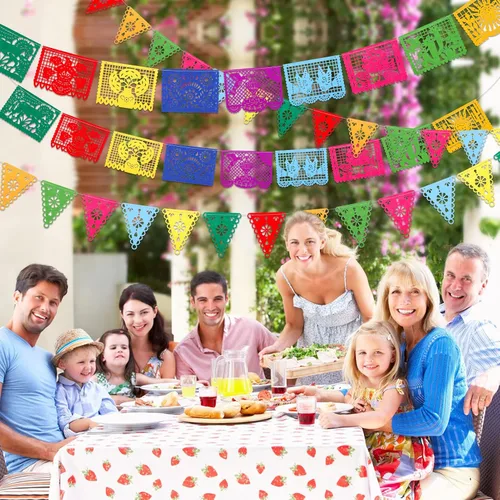 Vista 6 de Qpout Paquete de 4 carteles de decoración de fiesta mexicana, guirnalda de fieltro del día de los muertos, colorido cartel mexicano para fiesta