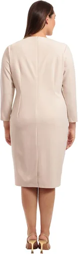 Vista 7 de Maggy London Vestido de manga larga para mujer, cuello con abertura en la boca, tubo de crepé, oficina, trabajo, evento, invitada de boda