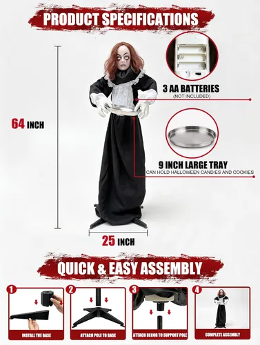 Vista 8 de 5.3 Ft Scary Halloween Animatronics Decorations Outdoor Life Size Maid