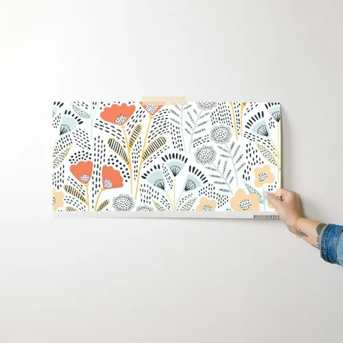 Vista 7 de Papel tapiz para despegar y pegar, diseño de flores de color naranja, papel pintado extraíble personalizado Spoonflower