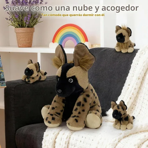 Vista 6 de MorisMos 4 piezas de animales salvajes africanos de peluche, mamá de 18 pulgadas con 3 cachorros de bebé, juguetes de peluche suaves y esponjosos