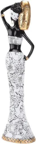 Vista 5 de BRASSTAR Escultura tribal africana dama de resina 15.1 ''(H) Mujer blanca y negra con tarro sala de estar dormitorio estudio tienda decorativa