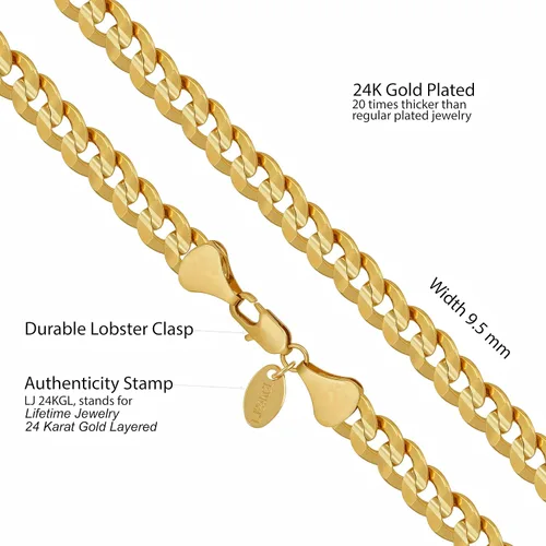 Vista 4 de LIFETIME JEWELRY Collar de cadena de eslabones cubanos chapado en oro de 24 quilates para hombres y mujeres (0.236 in y 0.374 in)