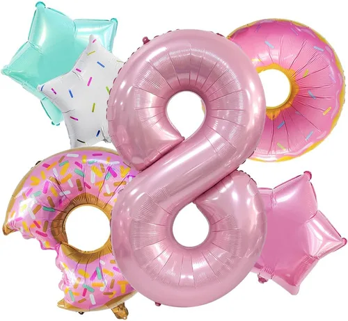 Vista 10 de Decoraciones de dona para el primer cumpleaños, suministros de decoración de fiesta de cumpleaños para niñas, 40 pulgadas, color rosa, 6 globos