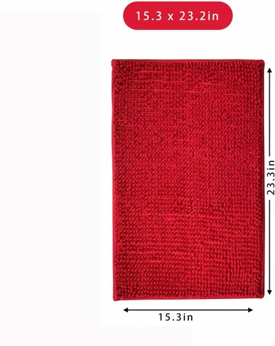 Vista 2 de Chenille Bath Mat Microfiber Floor Mat Baby Bath Mat for Kids Washable Bathroom Dry Fast Water Absorbent Shower Mat Area Rug (15.3" x 23.2", Red)