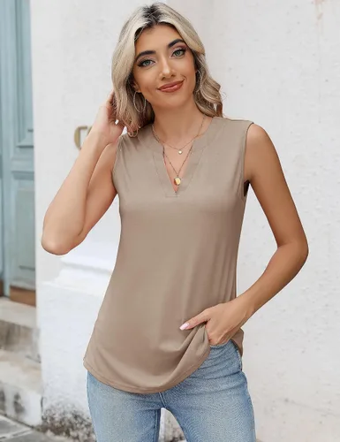 Vista 3 de Romanstii Camisetas casuales con cuello en V para mujer, blusas sueltas de manga larga abombada