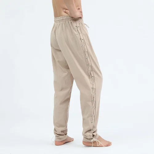 Vista 3 de mogenda Pantalones de pirata medievales con cordones para hombre, estilo renacentista, vikingo, navegante, para Halloween, pirata, cosplay, disfraz